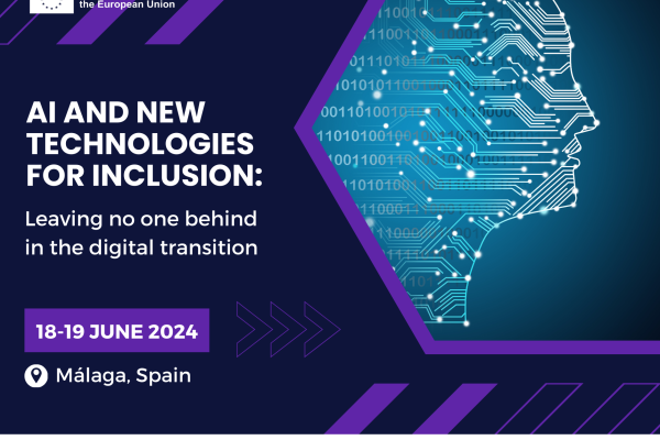 EPR conference banner with thext AI and New Technologies for inclusion: leaving no one behind in the digital transition. 18-19 June. Málaga, Spain.